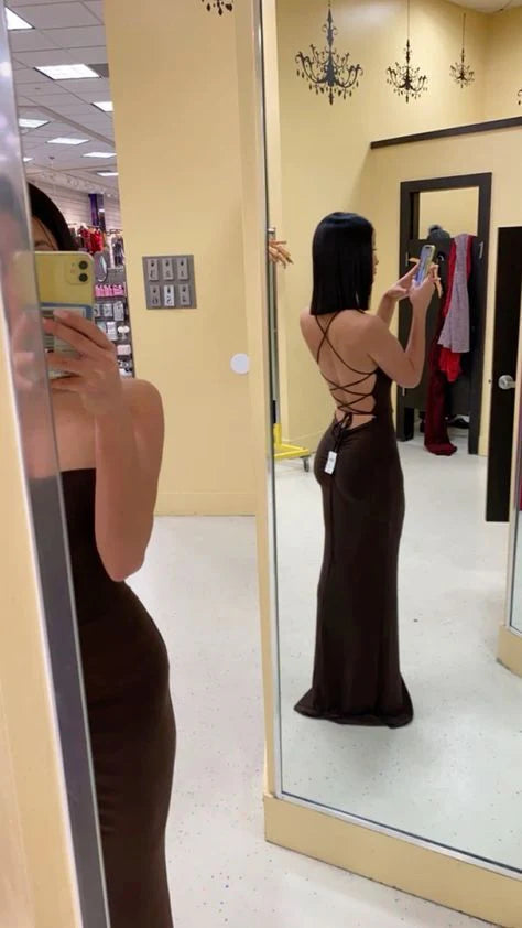 Buyishang Pretty Mermaid Brown Long Backless Evening Dress Prom Dresses